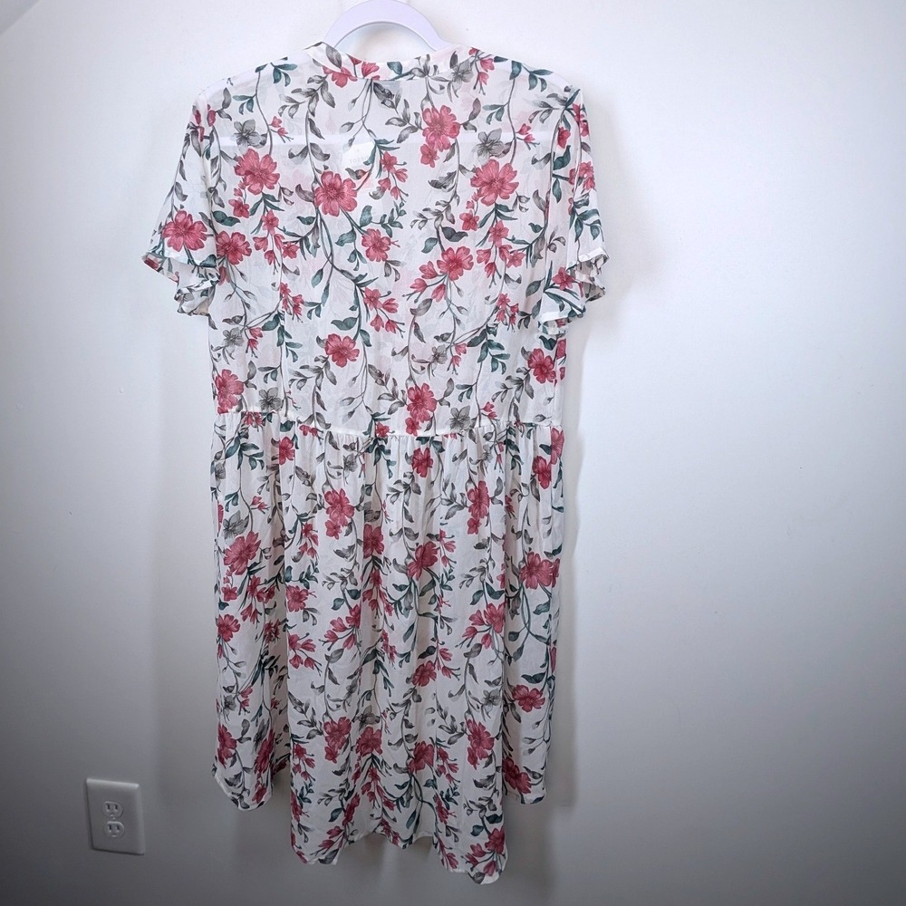 Torrid White Pink Floral Chiffon Button Front High-Low Mini Dress Plus Size 00 - Picture 6 of 8